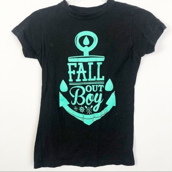 FALLOUT BOY Band Tee Black Short Sleeve Teal Graphic Women’s Size Small - Picture 1 of 6